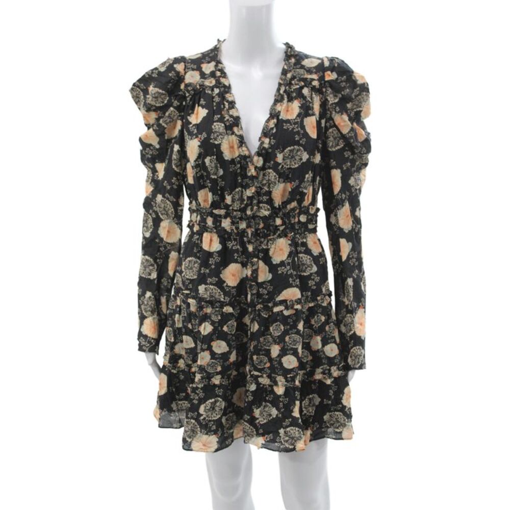 Ulla Johnson Womens Fit Flare Mini Romper Black Floral Vneck Longsleeve Size 6